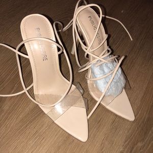 Nude tie up heels